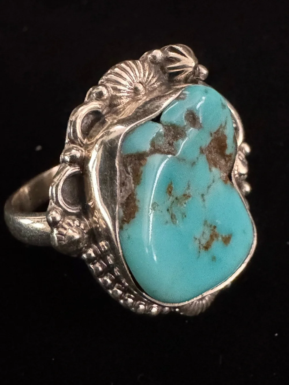 Genuine Kingman Turquoise Stone sterling‎ Silver statement Ring
